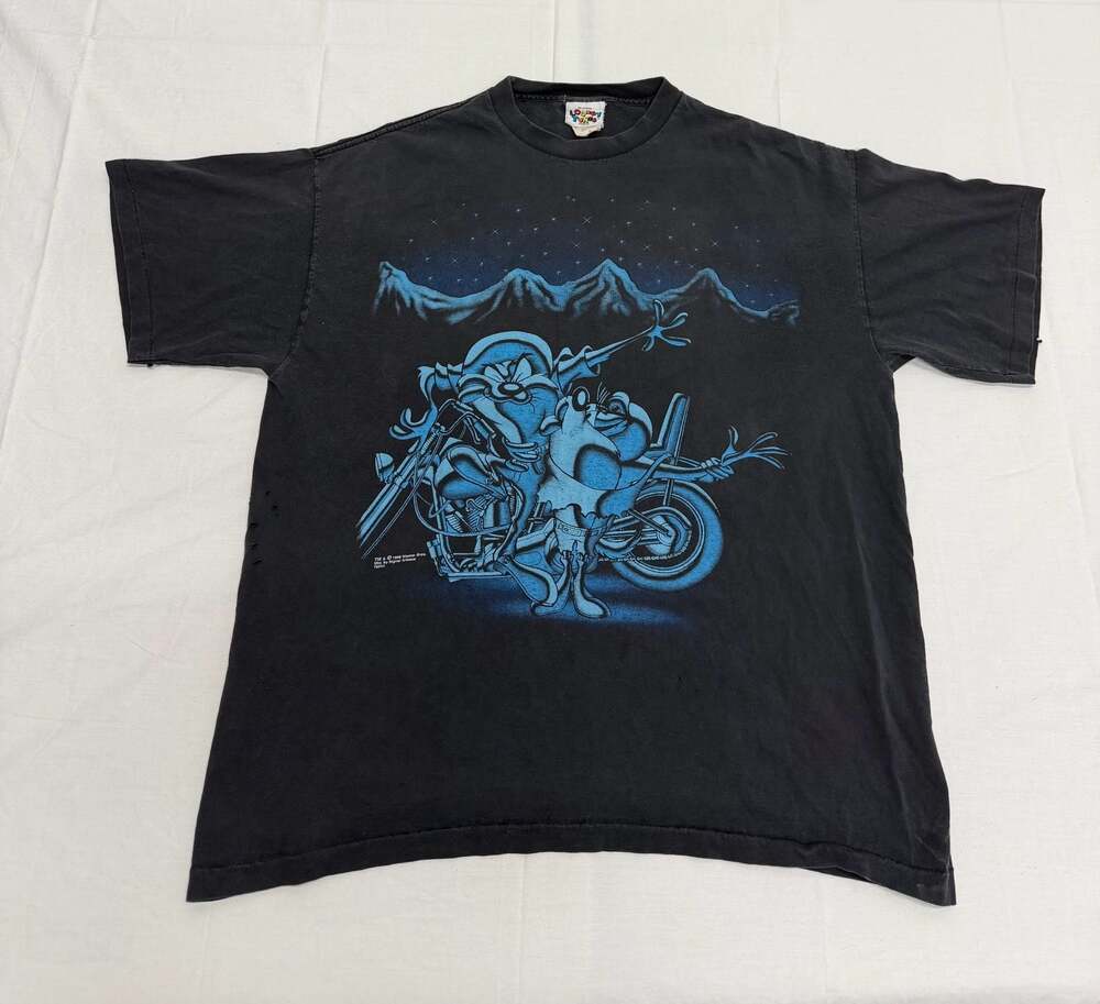 Vintage 1996 Looney Tunes Taz Rules Motorcycle T-Shirt Size XL